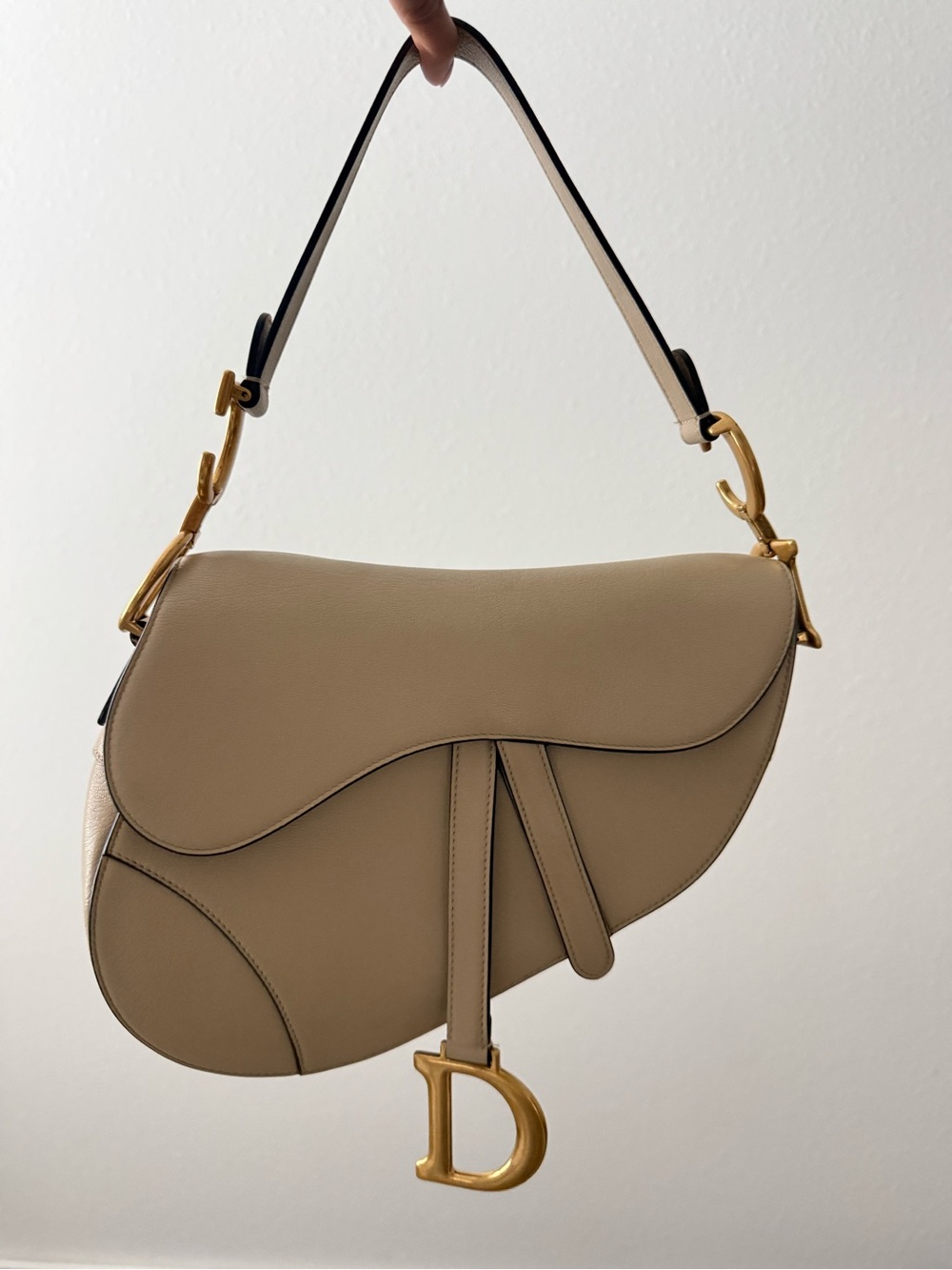 Dior Saddle Shoulder Bag in Beige with Gold Hardware